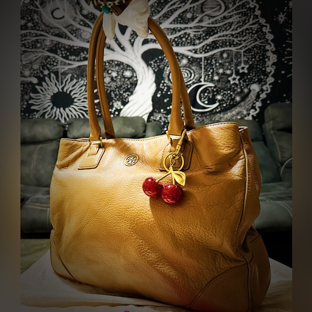 Tory Burch Tan Leather Tote with Cherry Charm - Picture 11 of 17